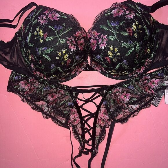Victoria's Secret 34D,36D,36DD,36DDD BRA SET+L TEDDY BLACK Floral embroidered - Picture 11 of 11